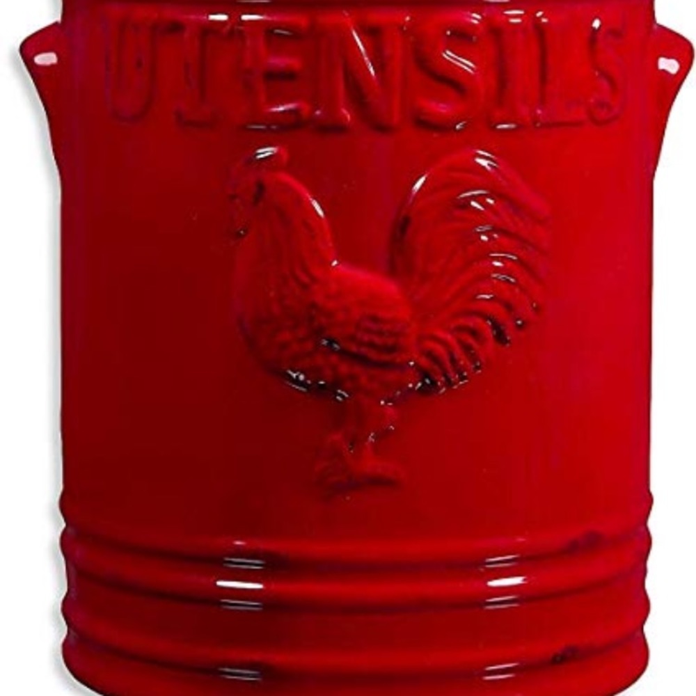 Red kitchen utensil canister